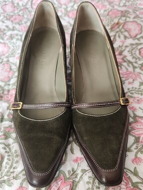 Cole Haan Olivia Olive Green Suede Pointed Toe Flats